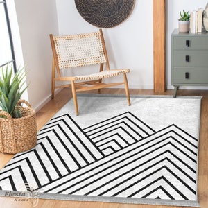 Abstrakter Teppich aus den Bergen, moderner rutschfester Teppich für die Küche, Geometrisches Design, Schwarz-Weißer Küchenläufer, Minimalistisches Dekor