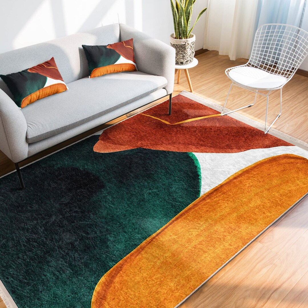 Modern Art Area Rug, Abstract Antislip Carpet, Bohemian Living Room