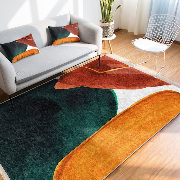 Modern Art Area Rug, Abstract Anti-Slip Carpet, Bohemian Living Room Rug, Painting Art Office Rug, Modern Entryway Rug, Cool Rug with Fringe