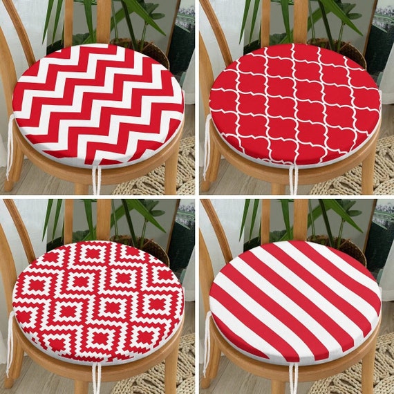 Red White Zigzag Kitchen Chair Cushions With Ties Comfortable Set of 4 Seat Cushions Chevron Porch Cushion Pads Ogee Seat Pad Home Decor Etsy