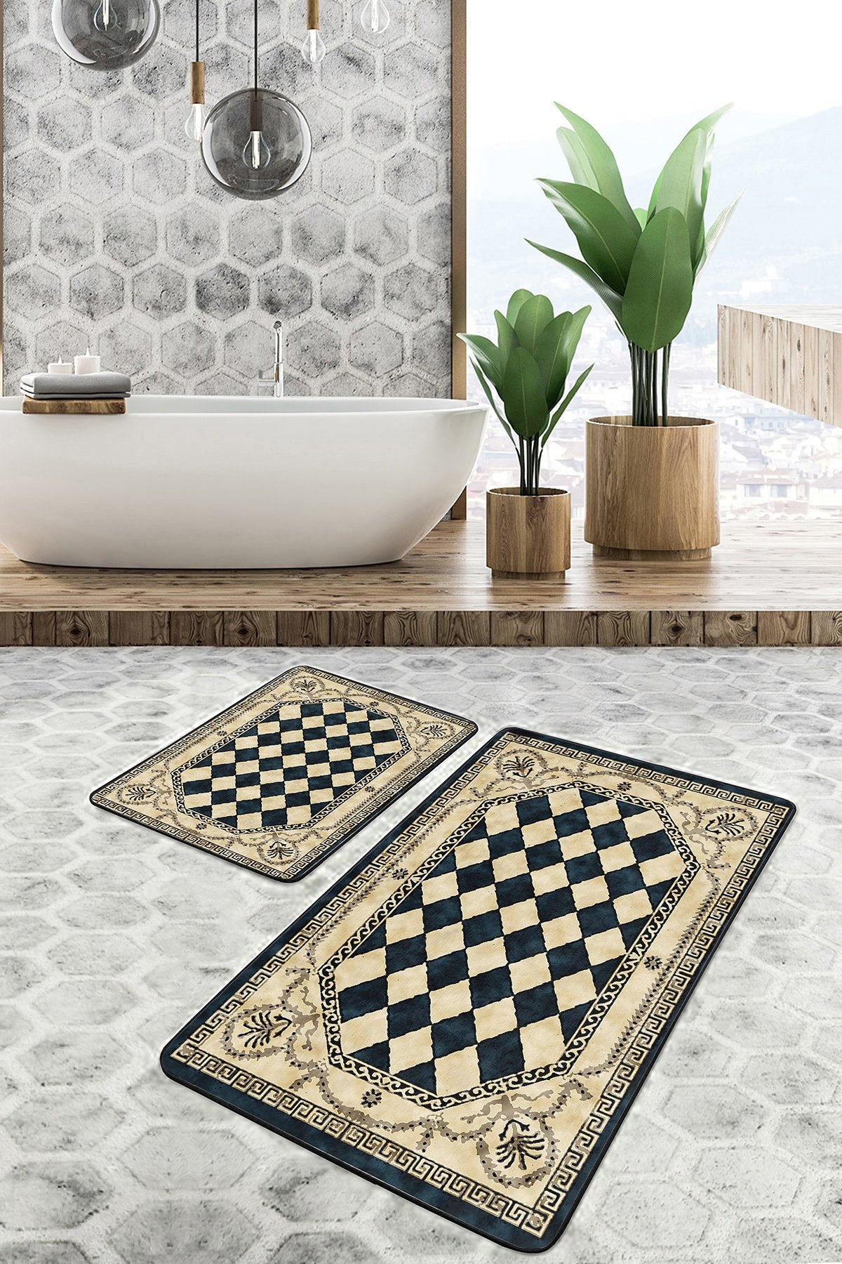 Geometry bath rug/ミヨシラグ Amazon.com: Boho Vintage Bath Rugs for Bathroom Non Slip
