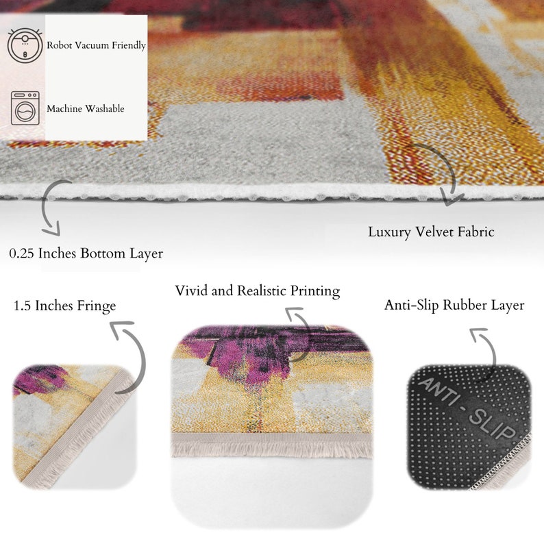 Colorful Rugs, Brush Strokes Antislip Carpet, Multicolor Fringed