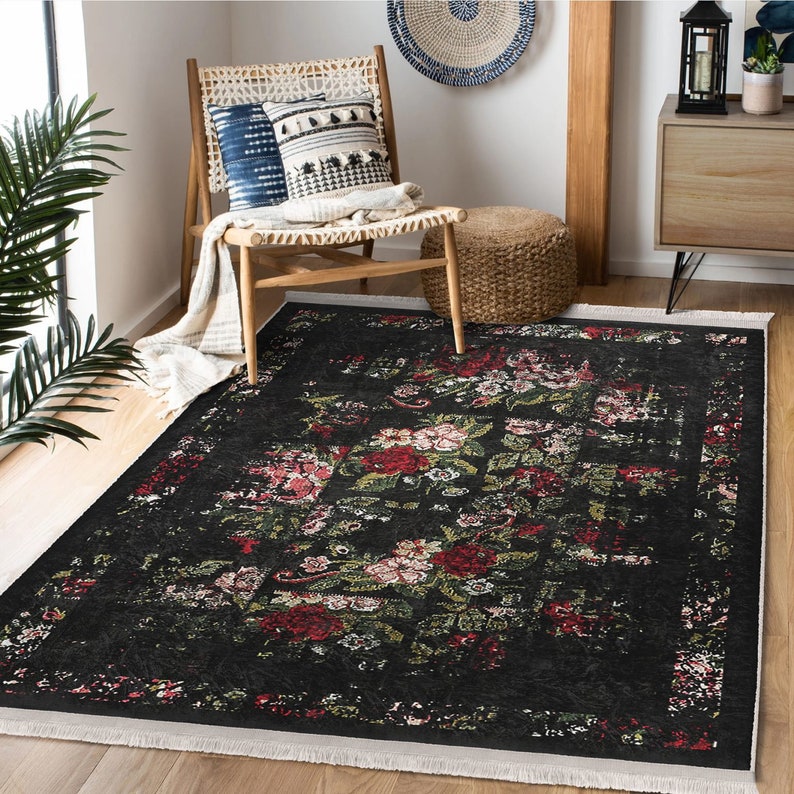 Washable Floral Kitchen Rug