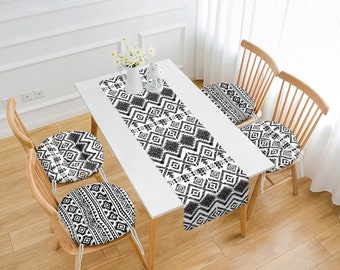 Nordic Style Table Runner and Seat Pad Set, Contemporary Dining Table Runner & Seat Cushions, Patio Chair Pads, Minimalist Round Chair Cover