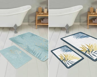 Abstract Leaf Bath Mat Set - Soft, Absorbent, Non Slip