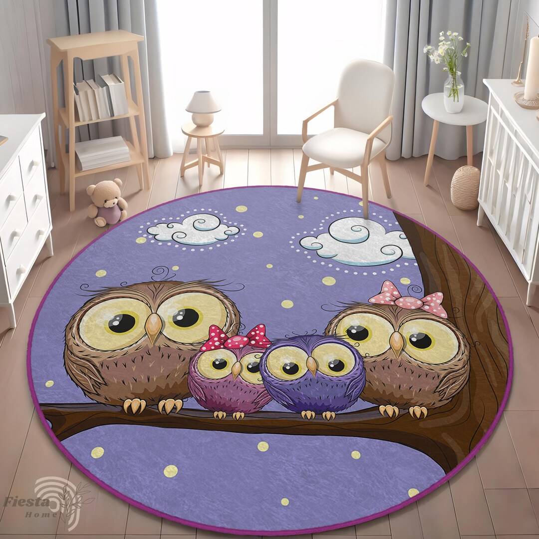 Owl Family Nursery Rug, Cute Owls Kids Room Carpet, Non-slip Toddler ...