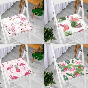 Rosa Flamingo-Muster-Stuhlauflagen mit Krawatten, Flamingo-Design-Sitzkissen, Sumpfvogel-Stuhlabdeckung, schickes Sommerbank-Sitzpolster