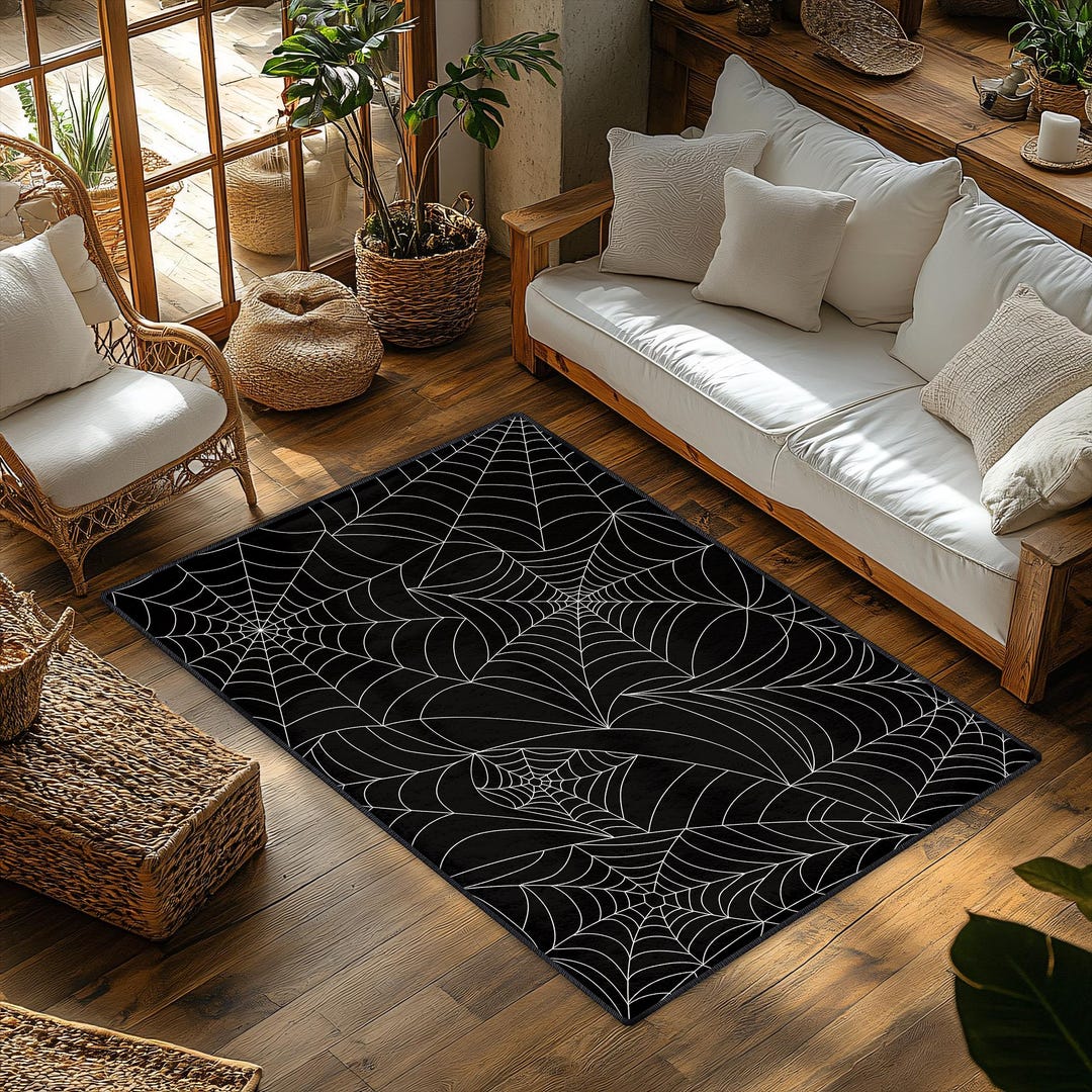 Spider Web Area Rug, Non-slip Black & White Halloween Mat, Horror Theme ...