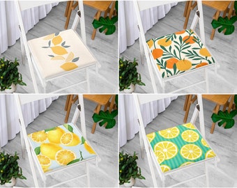 Lemon Pattern Seat Pads, Cozy Yellow Accent Porch Chair Pad, Lemon Balcony Seat Cushion with Ties, Fresh Citrus Bench Zippered Chair Cushion