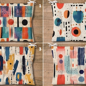 Modern Puffy Chair Cushion, Abstract Art Indoor Chair Pads, Geometric Design Seat Cushion, Waterproof Outdoor Seat Pads, Mid Century Decor