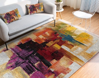 Colorful Rugs, Brush Strokes Anti-Slip Carpet, Multicolor Fringed Bedroom Rug, Modern Design Dining Room Rug, Kitchen Runner, Floor Mat