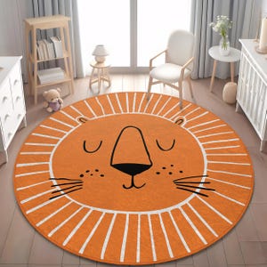 Niedlicher Löwe Babyzimmer Teppich, Rutschfester Schlafender Löwe Kleinkind Teppich, Weiche Tier Design Spielmatte, Safari Tier Kinderteppich