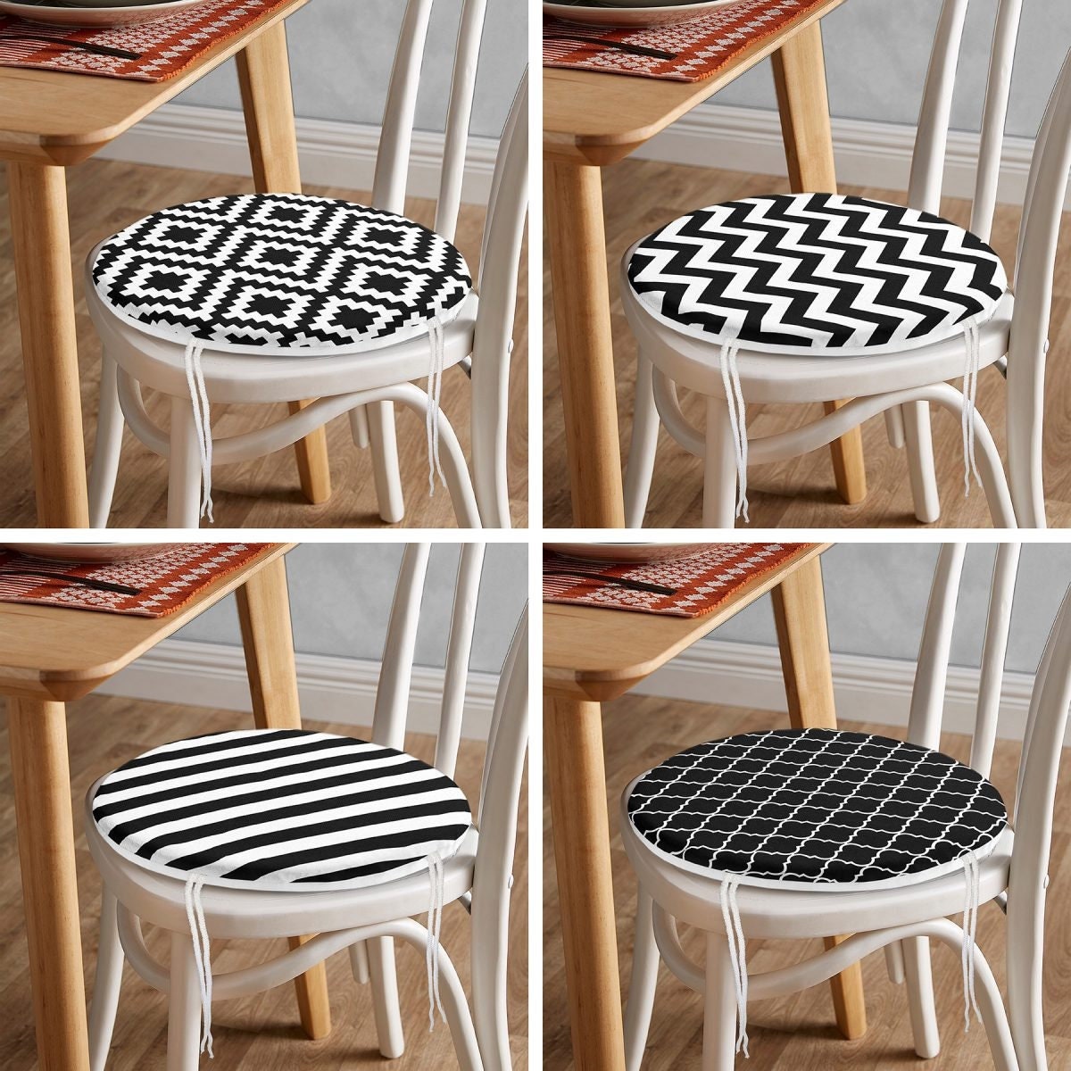 Black White Geometric Style Chair Cushion With Ties Zippered - Etsy