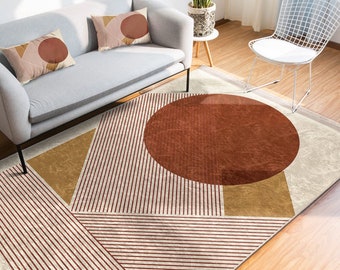 Alfombras estilo boho, alfombra antideslizante de mediados de siglo, alfombra abstracta con flecos, alfombra de sala de estar a rayas, alfombra geométrica para dormitorio, alfombra de piso