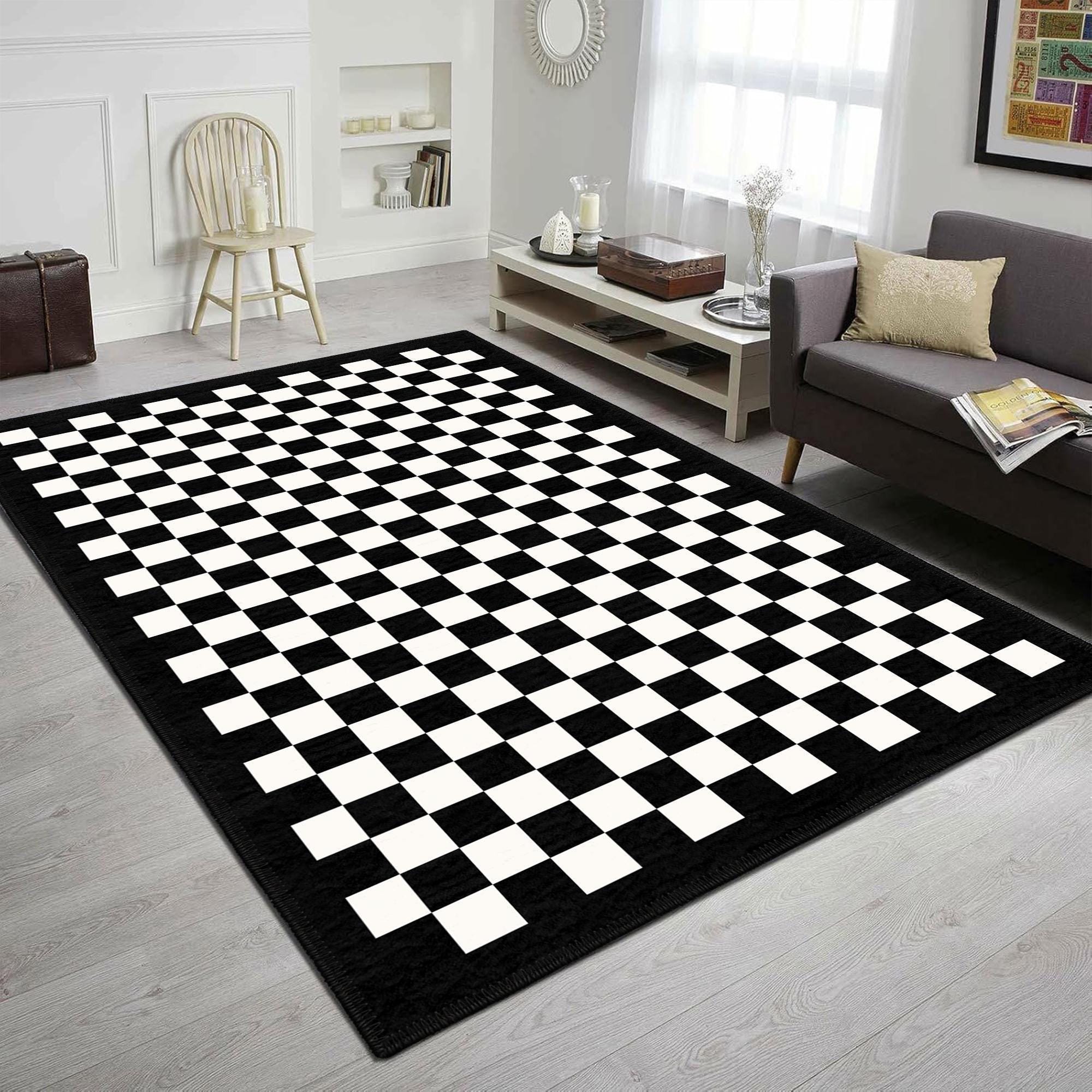 Checkered Area Rug: Black & White Checks Pattern, Soft Velvet - Etsy