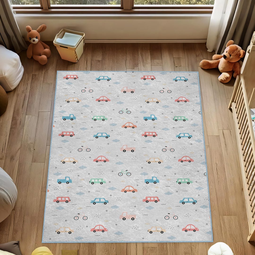 Ruggable Car Rug Toddler Rug: Colorful Car Design - Soft, Machine Washable - Etsy