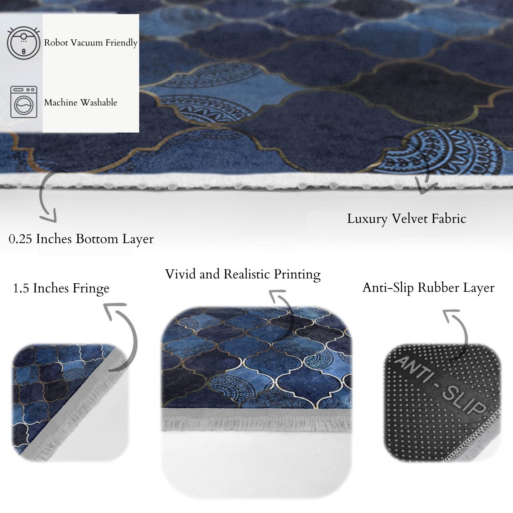 Blue Geometric Rugs, Moroccan Trellis Style Area Rugs, Ogee Pattern ...