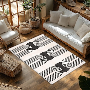 Abstrakter, rutschfester Teppich im Wohnzimmer, Schwarz-Weißer Teppich für Wohnzimmer, Wohnzimmerteppich, Wohnzimmerteppich, Schlafzimmer