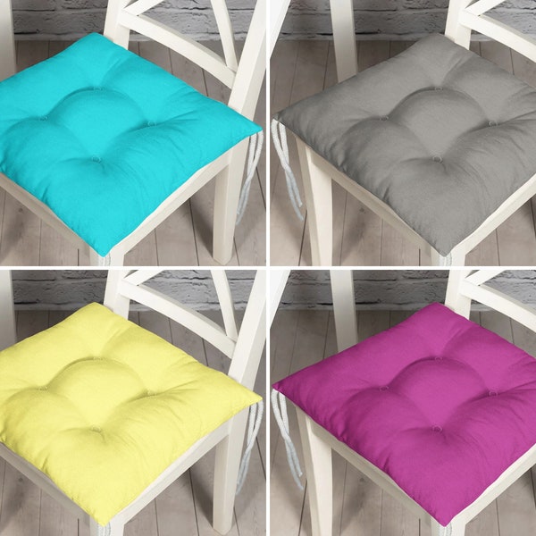 Luxurious Solid Color Outdoor Chair Pads, Plush Solid Color Patio Chair Cushions, Turquoise Fuschia Gray Kitchen Chair Seat Pad With Ties