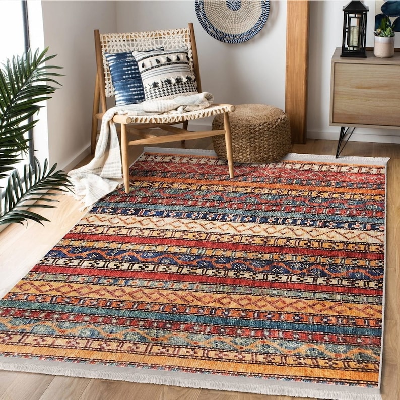Kitchen Rug: Boho Hereke Motif - Lightweight, Non-Slip Backing image 1