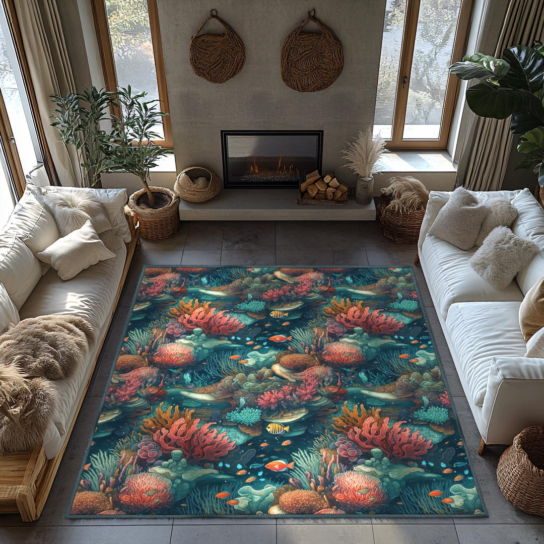 Ocean Scenery Rug - Colorful Fish Pattern, Soft and Non-slip - Etsy