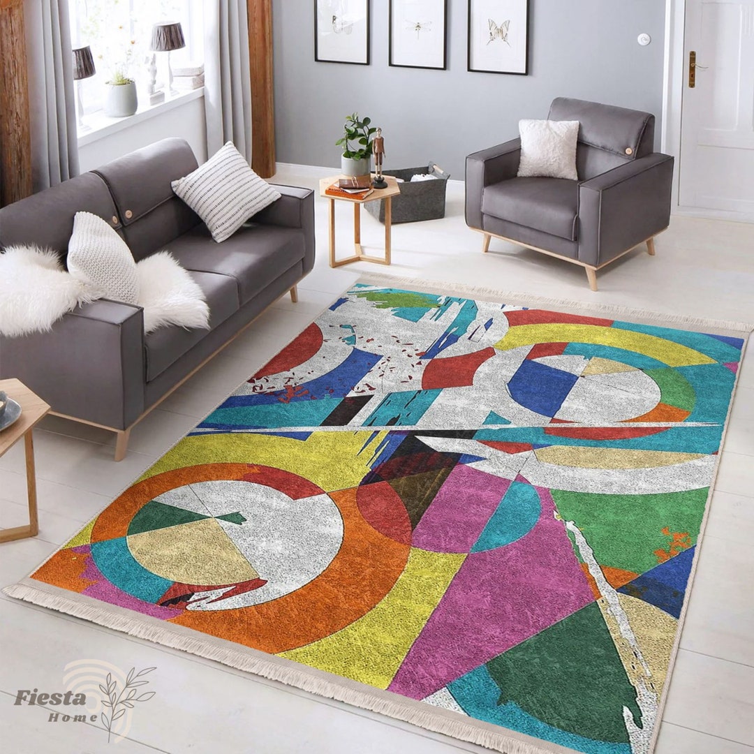 Modern Throw Rug: Colorful Abstract Design - Non-slip, Washable - Etsy