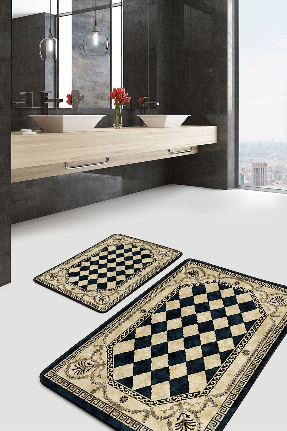 Geometry bath rug/ミヨシラグ Amazon.com: Boho Vintage Bath Rugs for Bathroom Non Slip