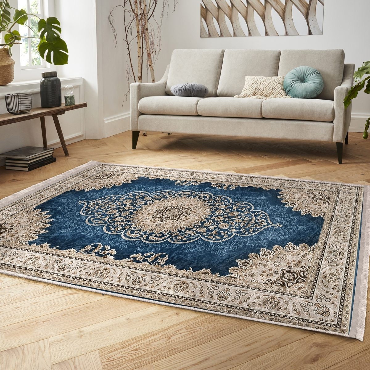 Medallion Motif Rug, Persian Pattern Carpet, Oriental Living Room Rug, Ethnic Anti-slip Floor ...