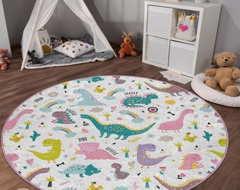 Dinosaurier-Spielzimmerteppich: Bunte Kinderzimmerdekoration (Verschiedene Größen)