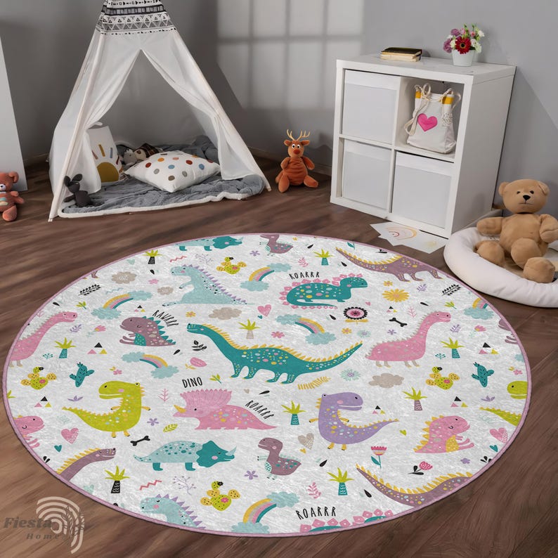 Dinosaur Playroom Rug: Bright Kids Room Decor (multiple Sizes) - Etsy