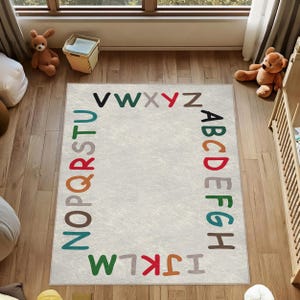 Kindergartenteppich, Alphabet-Klassenzimmerteppich, rutschfester Alphabet-Teppich, Kinderteppich mit bunten Buchstaben, trendiger Kinderzimmerteppich