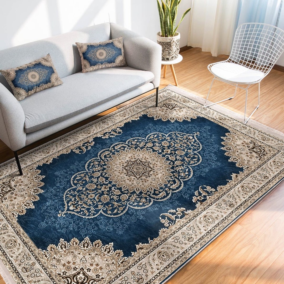 Medallion Motif Rug, Persian Pattern Carpet, Oriental Living Room Rug, Ethnic Anti-slip Floor ...