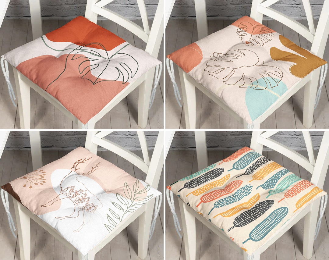 Decorative Abstract Leaf Pattern Seat Cushions, Stylish Abstract Leaf Chair Pads, Boho Chair