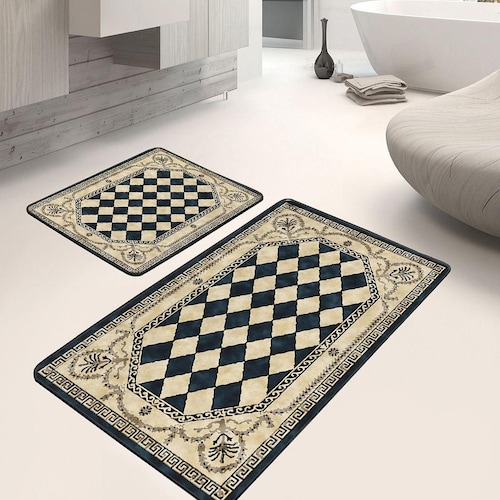 Vintage Bathroom Mat Set - Checkered Pattern, Soft and Washable - Etsy