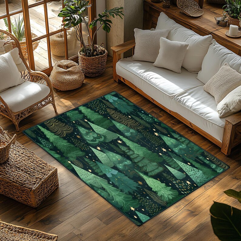Christmas Forest Rug - Green Pine Tree Design, Non-slip Backing - Etsy