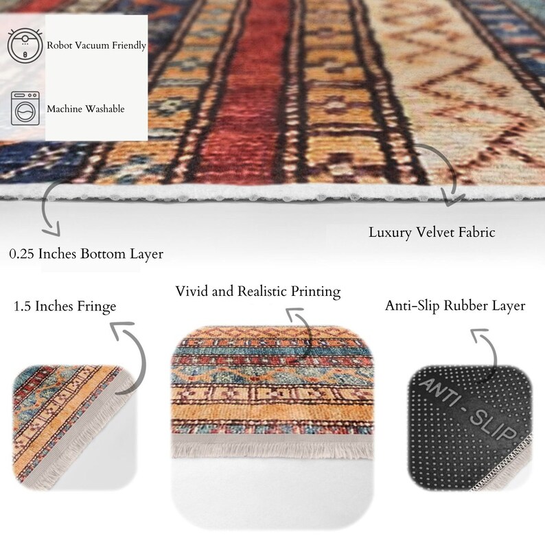 Kitchen Rug: Boho Hereke Motif - Lightweight, Non-Slip Backing image 8