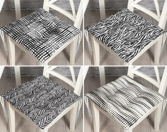 Comfy Zebra Pattern Chair Cushion, Soft Seat Pad With Ties, Black White Balcony Patio Decor, Outdoor Seat Cushion, Black White Chairpad