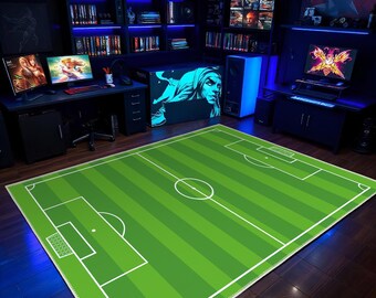 Soccer Play Mats Rug: Green Sports Throw for Game Rooms