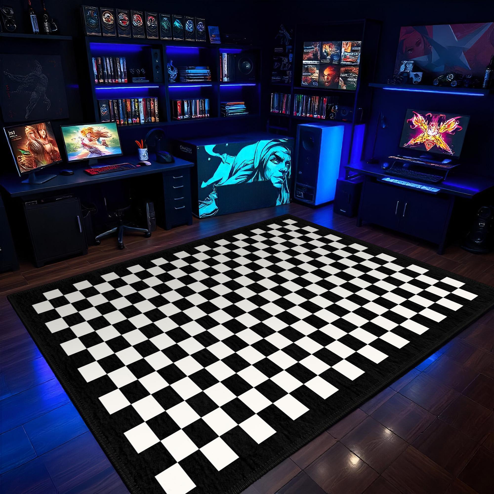 Checkered Area Rug: Black & White Checks Pattern, Soft Velvet - Etsy