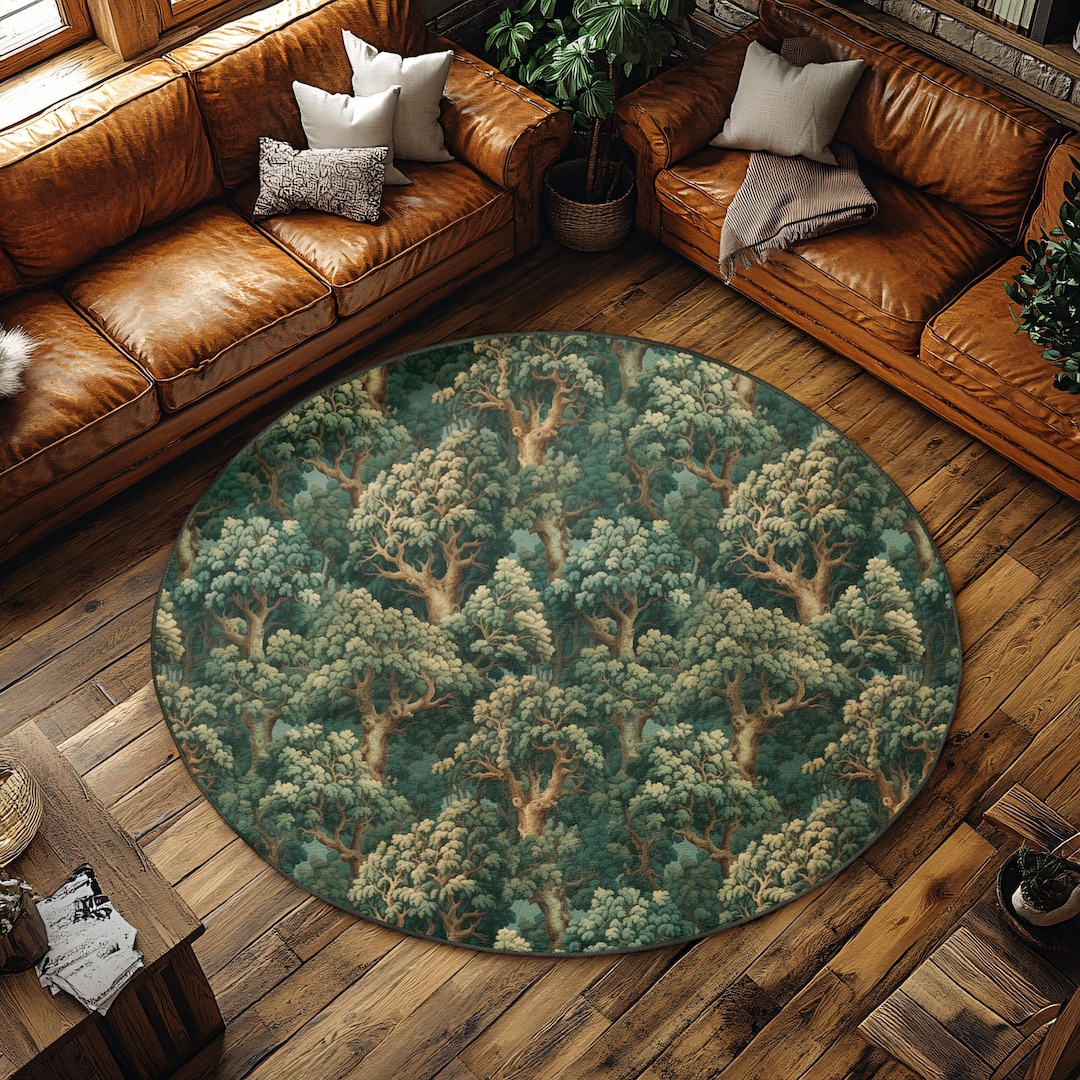 Woodland Tree Circular Rug, Green Velvet Surface (non-slip, Washable ...