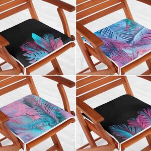 Tropical Palm Leaves Style Chair Cushions, Blue & Magenta Color Cushion, Outdoor Chair Pad, Garden Seat Cushions, Zipper Kitchen Chair Cover