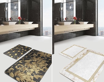 Luxury Bath Mat Set: Brush Strokes and Greek Key Design