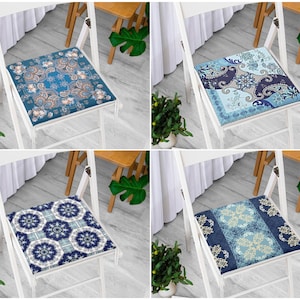 Stuhlkissen mit Reißverschluss im Mandala-Design, rutschfestes Sitzkissen mit Paisley-Muster, dunkelblaues Stuhlkissen, Boho Chic Bankkissen