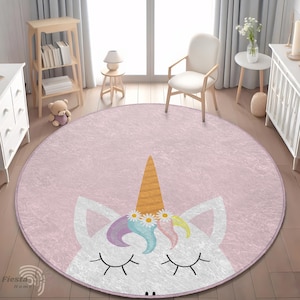 Einhorn Kinderzimmer Teppich, rosa Spielteppich für Kleinkinder, niedlicher waschbarer Babyteppich, Mädchenzimmer Teppich, Einhorn Kinderzimmer Dekor, Babypartygeschenk