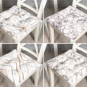 Marble Dining Chair Cushion, Gold Lines on Marble Background Chair Pad With Ties, Modern Style Seat Pad, Kitchen Outdoor Seat Pad With Ties