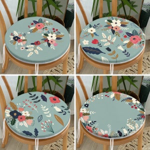 Bunte Blumen Design Runde Stuhlkissen mit Krawatten, blühende Schönheit 4er-Set Sitzbezüge, elegante Blüten Stuhlkissen, lebendige Kissen