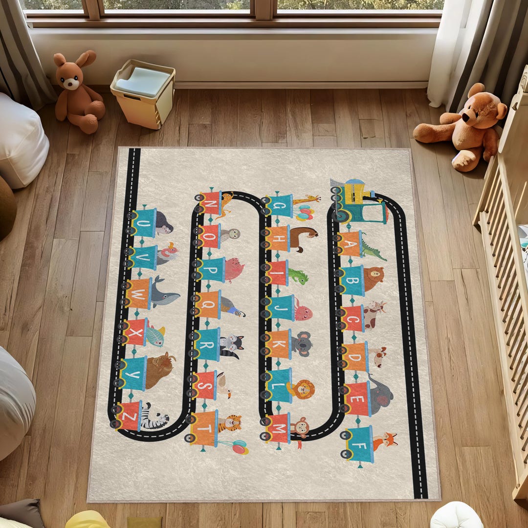 Classroom Train Rug Kids ABC Rug, Polycotton Animal Train Design (non-slip, Washable) - Etsy