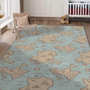 Tapis de chambre d'enfant carte au trésor, tapis de l'île au trésor antidérapant, tapis enfant carte de l'aventure pirate, meilleur tapis de carte de pirate, décoration de chambre d'enfant sur le thème des pirates