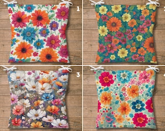 Vintage Flowers Chair Cushions, Puffy Floral Seat Cushion, Waterproof Chair Pads, Colorful Flowers Seat Pad, Floral Kitchen Decor, Home Gift