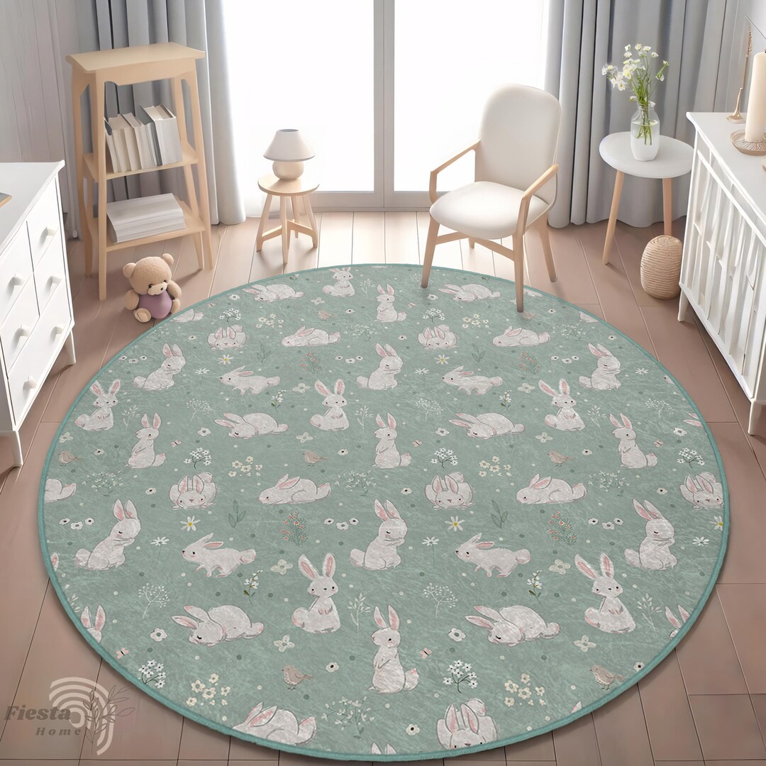 Rabbit Rug: Floral Kids Room Decor (washable, 8 Size Options) - Etsy